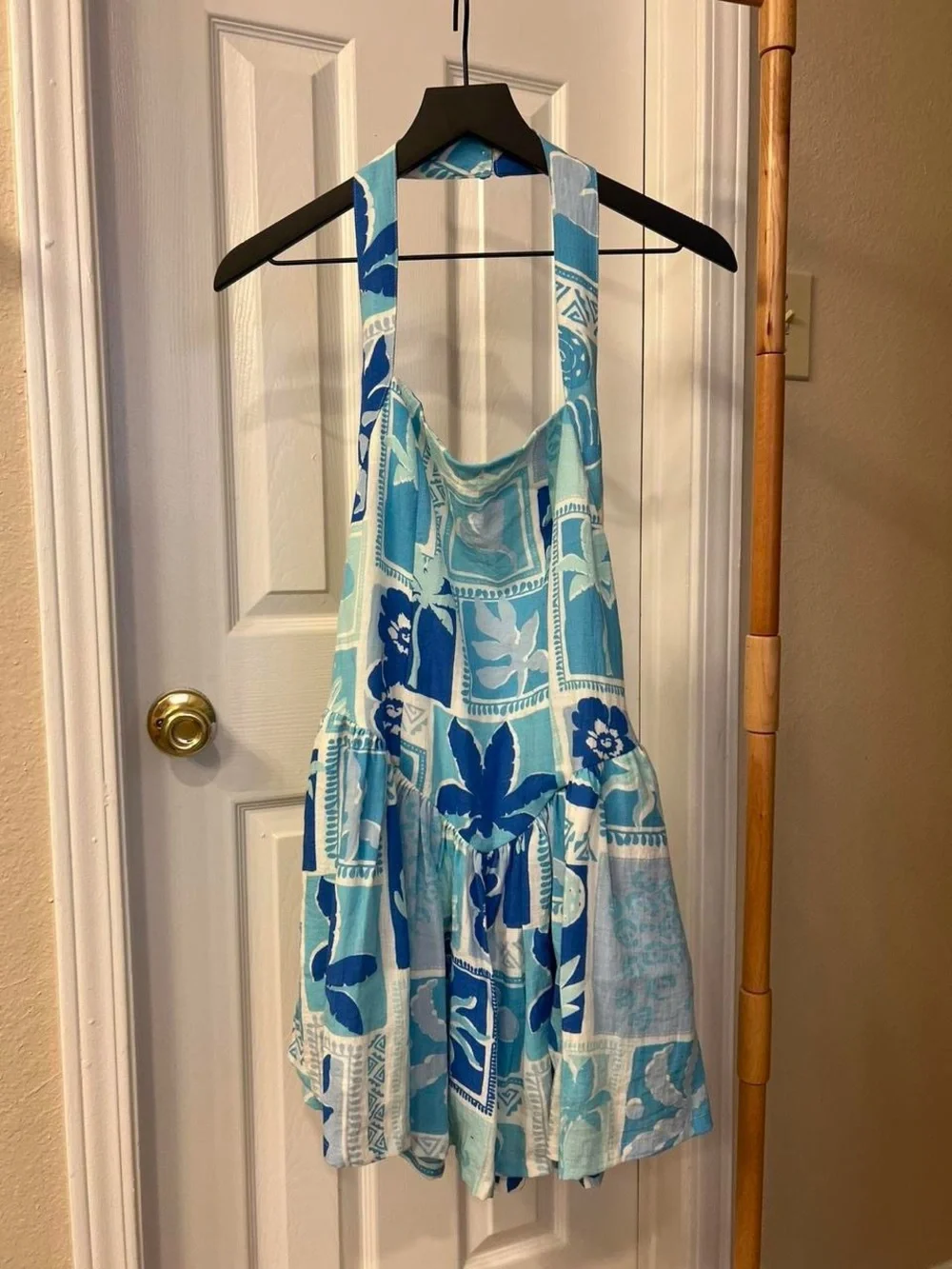 Promesa Blue and Aqua Floral Halter Dress